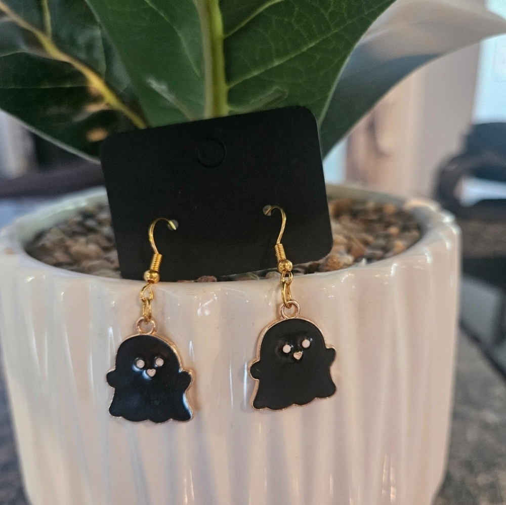 Black Ghost Earrings with Gold Accents